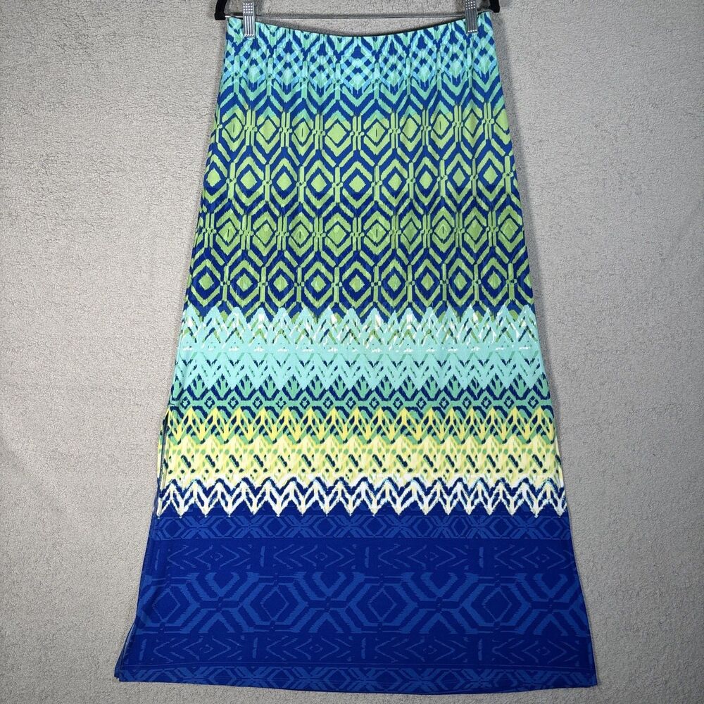 Chicos Women's Size 8 (1) Maxi Skirt Elastic Waist Blue Green Resort Cruise Wear - Picture 7 of 12